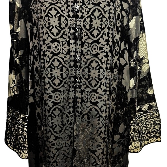 VTG 80’s Rickie Freeman For T.J. Nites Flocked Black Velvet Kimono Jacket Size 8 - Picture 7 of 12